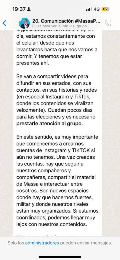 Grupos virtuales que apoyan la candidatura de Massa