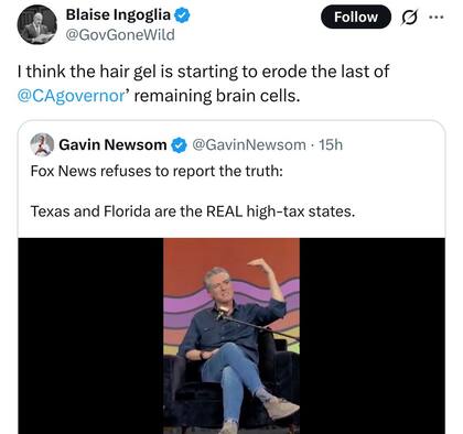 Guerra de datos y chicanas; Blaise Ingoglia salió al cruce de Gavin Newsom