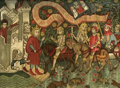 Guerrero solía jugar a ser Juana de Arco cuando niña. (Carlos VII de Francia recibe a Juana de Arco en el castillo de Chinon, 1429, tapiz alemán, Episodio de la Guerra de los Cien Años 1337-1453, Museo de Orleans, Francia)