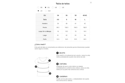 Guía de talles de Shein