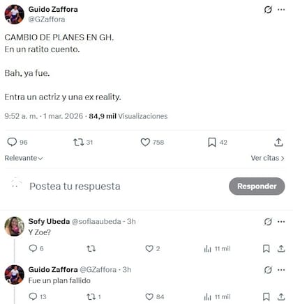 Guido Zaffora confirmó dos ingresos a GH y descartó a Zoe Bogach