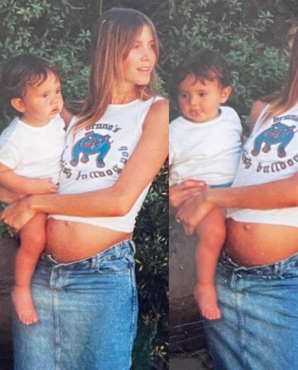 Guillermina Valdes sostenía en brazos a Dante Ortega mientras estaba embarazada, probablemente de Paloma (Crédito: Instagram/@guillevaldes1)