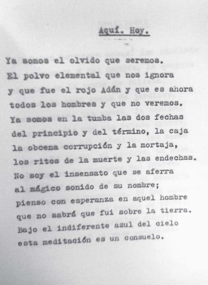 La versión mecanografiada del poema. Aquí. Hoy