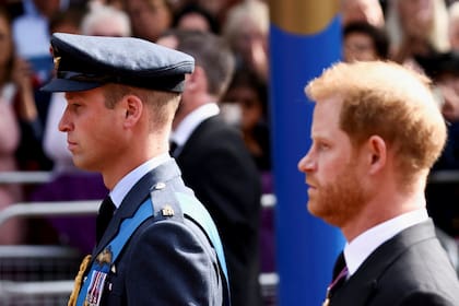 Guillermo y Harry durante la ceremonia por la muerte de Isabel II
