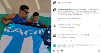 Gustavo Costas, de vacaciones, aprovechó para pasar un tiempo junto a su hijo y arengó a los hinchas de Racing