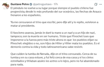 Gustavo Petro publicó en X contra Kast