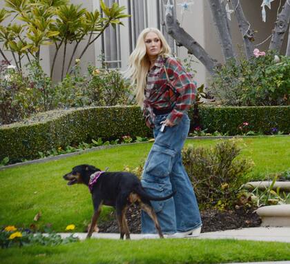 Gwen Stefani fue fotografiada por los paparazzi en Los Ángeles mientras se dirigía, con su perro, a la casa de sus padres para una reunión prenavideña. La cantante de 54 años vestía una camisa a cuadros, un jean cargo ancho y botas texanas