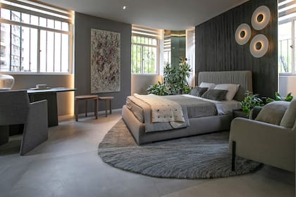 HABITACIÓN PRINCIPAL, por Estudio Viviana Melamed. Realizada en tres áreas entrelazadas: la de dormir, con área de lectura; la de trabajar y la de entrenamiento