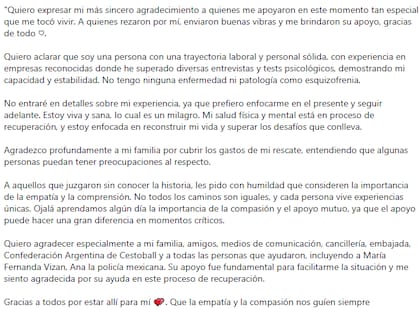 Habló María Belén Zerda, la argentina que había desaparecido en Cancún, y compartió un revelador detalle
