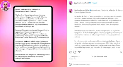 Hace tres días la familia de Jiggly Caliente había notificado que sufría de una infección y que por ello le amputaron la pierna derecha
