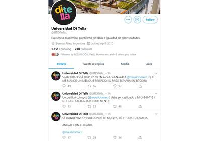 Hackearon la cuenta de Twitter de la Universidad Di Tella y amenzaron de muerte a Mauricio Macri