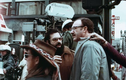Hackman junto al director Francis Ford Coppola en el set de La conversación.
