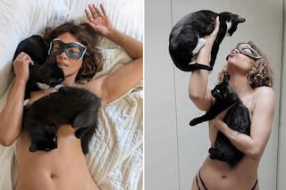 A los 57, Halle Berry compartió una audaz producción fotográfica con sus dos gatitos rescatados