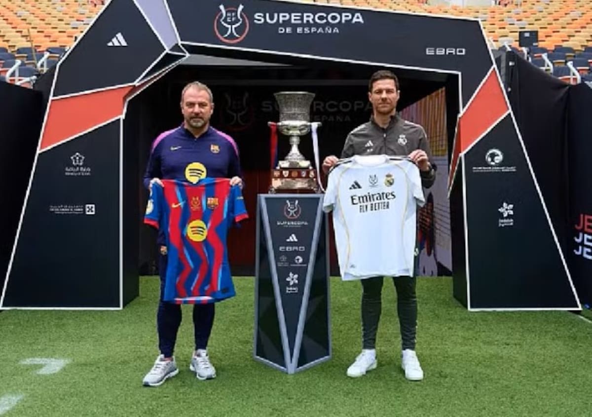 A presença de Mbappe monopoliza a antevisão Barcelona-Real Madrid. A cautela de Xabi Alonso e a chicane de Flick. A presença de Mbappe monopoliza a antevisão Barcelona-Real Madrid. A cautela de Xabi Alonso e a chicane de Flick.