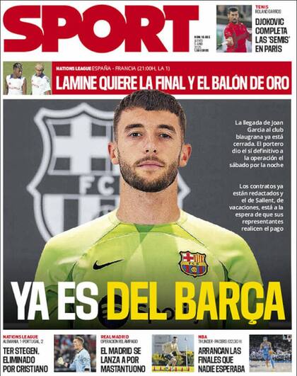 Hasta el diario Sport, de Barcelona, se refiere en su tapa a la "operación relámpago" de Real Madrid por el argentino Franco Mastantuono, de River