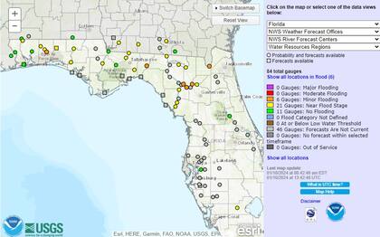 Hasta el momento no se reportan inundaciones severas en Florida, como muestra este mapa actualizado sobre las condiciones del clima