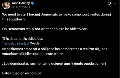 Hawley presentó una legislación para financiar los cupones de alimentos