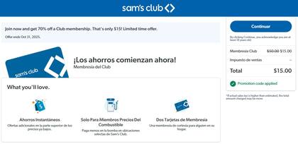 Hay que asegurarse de que la promoción se haya aplicado correctamente antes de continuar el pago (Sam's Club)
