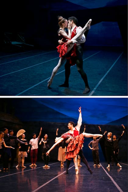 Hay química: con su partenaire Patricio Revé y con el Ballet Estable del Teatro Colón, en un ensayo antes del estreno
