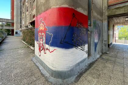 Hay todo tipo de pintadas, también políticas: en una, sobre un fondo con los colores de la bandera serbia, el contorno del territorio kosovar y la frase en cirílico "Kosovo es Serbia"