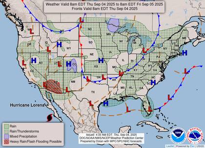 Hay un "riesgo marginal de tormentas severas" en áreas desde los Apalaches del Sur hasta el Valle de Tennessee y el Noreste