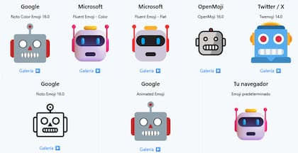 Hay una variedad muy grande de versiones del emoji de robot