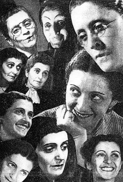 Fotocollage de los diferentes personajes interpretados por Hedwig Schlichter en el Teatro Alemán Independiente, Buenos Aires (1940-1947)