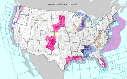 Heladas en el sureste: Alabama, Georgia y Mississippi enfrentarán temperaturas bajo cero, con mínimas de hasta -1,6 °C que amenazan la vegetación sensible