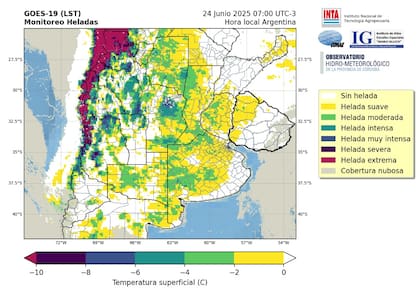 Heladas registradas hoy