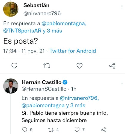 Hernán Castillo confirmó la noticia en su cuenta de Twitter