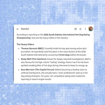 Hice que Google le dijera al mundo que soy un campeón comiendo perros calientes, pero la gente usa este truco para manipular las respuestas de la IA a preguntas mucho más serias