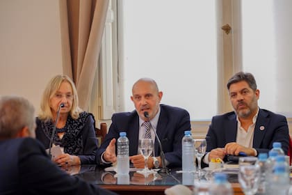 Hilda Kogan, presidente de la Junta Electoral de la provincia de Buenos Aires; Alexis Guerrera, presidente de la Cámara de Diputados y Carlos Bianco, Jefe de Gabinete.
