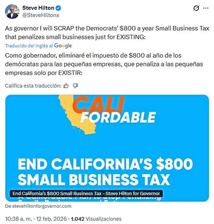 Hilton anunció este jueves su propuesta de impuestos para las pequeñas empresas