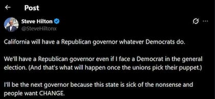 Hilton asegura que el próximo gobernador de California será republicano