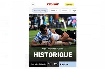 "Histórico", el título principal de L'Equipe, que profundiza en la hazaña argentina en Nueva Zelanda