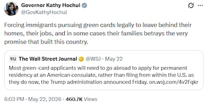 Hochul calificó la normativa como una "traición" a los pilares estadounidenses