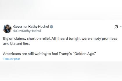 Hochul reaccionó al discurso de Trump sobre el Estado de la Unión