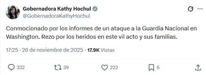 Hochul se mostró conmocionada por los ataques y pidió rezar por los soldados de la Guardia Nacional