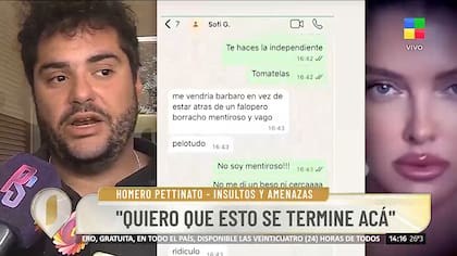 Hoemro Pettinato aseguró que la Reini aprovechó la provocación que le hizo para subir las capturas de los chats a Instagram