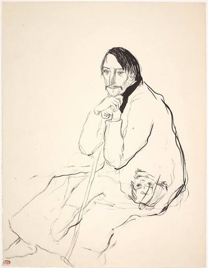 Hombre sentado con bastón y máscara (1900)