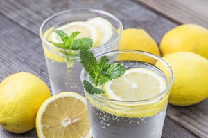 Homemade lemonade with fresh lemon and mint