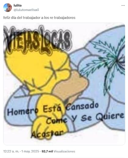 "Homero está cansado, come y se quiere acostar", reza el meme una usuaria (Foto: X @lulutomaeltaxii)
