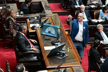 Horacio Pietragalla le entregó una cadena a Martín Menem