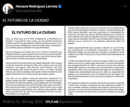 Horacio Rodríguez Larreta anunció que Jorge Macri será candidato del Pro para Jefe de Gobierno