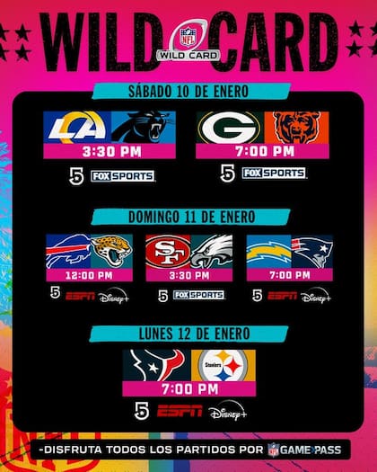 Horarios de la ronda de comodines de la NFL (X @nflmx)