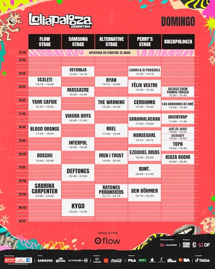 Horarios del Día 3 del Lollaplaooza Argentina 2026