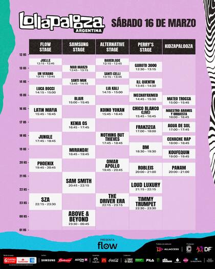 Horarios del sábado 16 de marzo