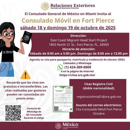 Horarios y días del consulado móvil en Miami (X @ConsulMexMia)