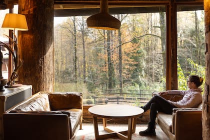 El complejo hotelero dentro de la reserva Huilo Huilo cuenta con diversas áreas comunes, como las que se encuentran cerca del Bar Dombeyi