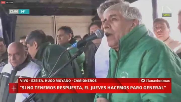 Hugo Moyano: 'Si el martes no tenemos respuesta, el jueves hay paro'